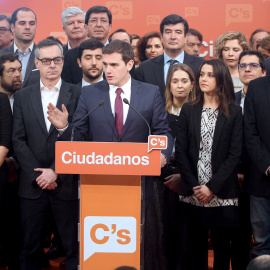 El presidente de Ciudadanos, Albert Rivera, durante la presentación de su equipo para la Ejecutiva del partido de cara al próximo Congreso de la formación. EFE/Víctor Lerena