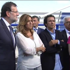 El presidente del Gobierno, Mariano Rajoy, la presidenta de la Junta, Susana Díaz, el alcalde de Cádiz, José María González, y la entonces ministra de Fomento, en la inauguración del  Puente de la Constitución de 1812, en septiembre de 2015