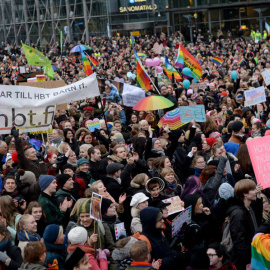 Manifestación a favor del matrimonio gay en Helsinki. MIKKO STIG / LEHTIKUVA / AFP