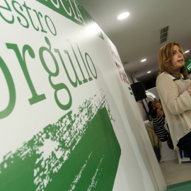 La presidenta de la Junta de Andalucía, Susana Diaz, durante un acto del PSOE en la localidad almeriense de Roquetas de Mar. EFE / Carlos Barba.