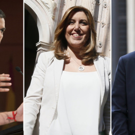 Los aspirantes a las primarias del PSOE, el ex secretario general socialista Pedro Sánchez, la presidenta andaluza Susana Díaz y el exlehendakari Patxi López. EFE