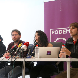 La roda de premsa on s'han donat a conèixer els resultats de la consulta. PODEM