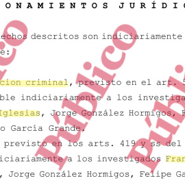 Fragmento del auto del juez Zamarriego en el que considera probados los delitos de "organización criminal" y de "cohecho", cometidos por el 'pequeño Nicolás' y sus cómplices.