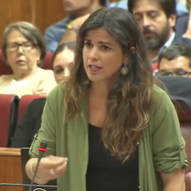 La líder de Podemos en Andalucía, Teresa Rodríguez, durante su intervención en el Pleno del Parlamento andaluz.