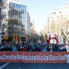 12/12/2021 - Imatge de la capçalera de la manifestació d'aquest diumenge a Barcelona de la plataforma +Drets i + Justícia Social.