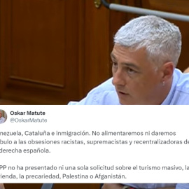 'Collage' con una captura de pantalla de la intervención de Oskar Matute y su tuit