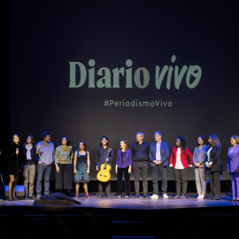 Narradores y organizadores de 'Diario Vivo', en el Teatro EDP Gran Vía.