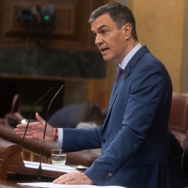 El presidente del Gobierno, Pedro Sánchez, durante su comparecencia en el Congreso.