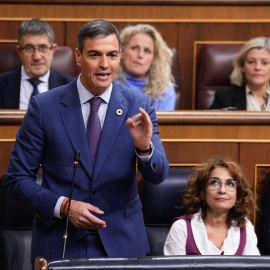 El presidente del Gobierno, Pedro Sánchez, durante una de sus intervenciones este miércoles en el Congreso.