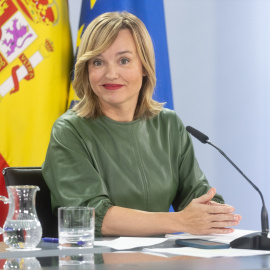 La ministra portavoz del Gobierno, Pilar Alegría, durante la rueda de prensa ofrecida este jueves en Moncloa tras el Consejo de Ministros.