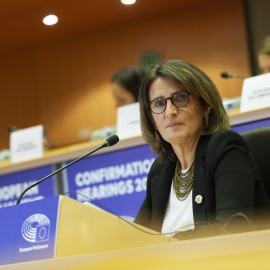  Teresa Ribera, durante su intervención en el Parlamento Europeo, a 12 de noviembre de 2024.- EP