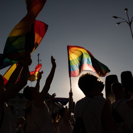 Varias personas con banderas LGTBI durante la manifestación estatal del Orgullo LGTBIQ+ 2024, a 6 de julio de 2024. | Alejandro Martínez Vélez / Europa Press