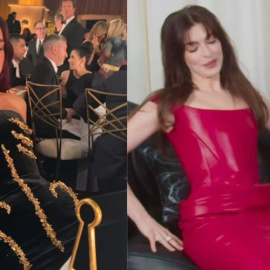 La cantante Dua Lipa y la actriz Anne Hathaway con vestidos con los que apenas pueden sentarse. Fotos: Instagram.