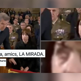 La mirada de la ministra Diana Morant a Alberto Núñez Feijóo durante la misa funeral por las víctimas de la DANA.