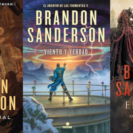 Portadas de tres libros de Brandon Sanderson.