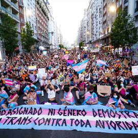 Cientos de personas durante una manifestación centrada en el colectivo trans y convocada por Orgullo Crítico en 2021. Madrid.