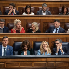 Pedro Sánchez, María Jesús Montero, Yolanda Díaz y Félix Bolaños, durante una sesión plenaria, en el Congreso de los Diputados.