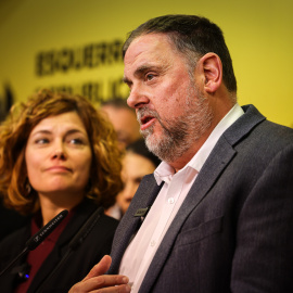 El president d'ERC, Oriol Junqueras, amb la secretària general, Elisenda Alamany