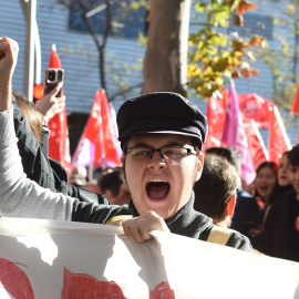 Una persona durante una concentración por la Universidad Pública ante la Asamblea de Madrid celebrada el pasado 5 de diciembre.