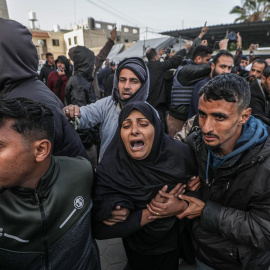 Imagen del entierro el pasado jueves de los cinco periodistas muertos en un ataque israelí en Gaza