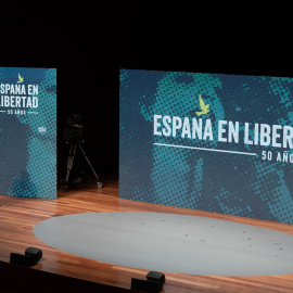 El presidente del Gobierno, Pedro Sánchez, interviene durante el acto 'España en Libertad', en el Auditorio del Museo Nacional Centro de Arte Reina Sofía.