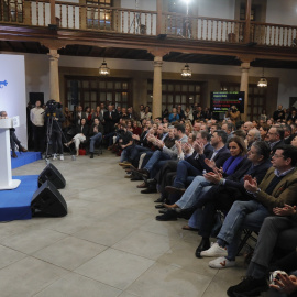 El presidente del PP, Alberto Núñez Feijóo, interviene durante la clausura del acto de presentación de la 'Declaración de Asturias', en el Hotel de la Reconquista, a 12 de enero de 2025, en Oviedo, Asturias.