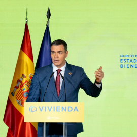 El presidente del Gobierno, Pedro Sánchez, interviene durante el foro 'Vivienda, quinto pilar del Estado del Bienestar', organizado por el Ministerio de Vivienda y Agenda Urbana, en Madrid.