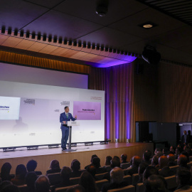 El presidente del Gobierno, Pedro Sánchez, da un discurso durante la IX Conferencia de Embajadores de España, este martes, en el Ministerio de Exteriores en Madrid