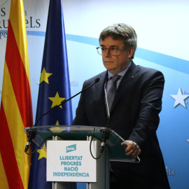 El president de Junts, Carles Puigdemont, durant una compareixença.