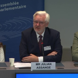 Captura de pantalla tomada de la Asamblea Parlamentaria del Consejo de Europa (APCE) de Julian Assange. Imagen de archivo.