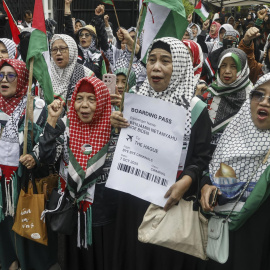 Una marcha solidaria con el pueblo palestino en Indonesia.