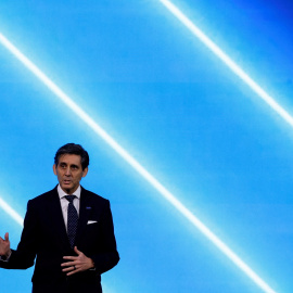 El hasta ahora presidente de Telefónica, Jose Maria Alvarez-Pallete, durante su intervención en la apertura de la feria Mobile World Congress (MWC), en Barcelona, en febrero de 2024.