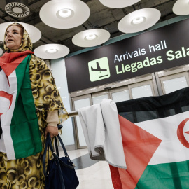 La delegada del Frente Polisario en Madrid, Jadiyetu El Mohtar espera en la Terminal 4 del Aeropuerto Adolfo Suárez Madrid-Barajas, a 20 de enero de 2025