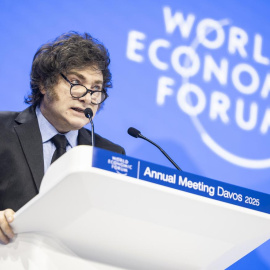 El presidente de Argentina, Javier Milei, durante su intervención en el Foro Económico de Davos, a 23 de enero de 2025.