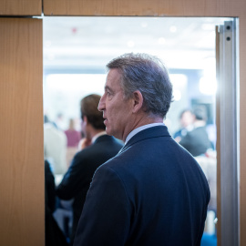 El presidente del PP, Alberto Núñez Feijóo, llega a una reunión del Comité Ejecutivo de su partido.