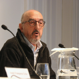 El productor audiovisual Jaume Roures, en la roda de premsa d'aquest dimarts al Col·legi de Periodistes de Catalunya.