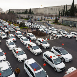 Participantes en la marcha convocada en Madrid por la asociación profesional Antaxi, a 29 de enero de 2025.