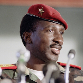 Imagen del presidente de Burkina Faso entre 1983 y 1987, Thomas Sankara, en una rueda de prensa