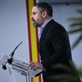 El líder de VOX, Santiago Abascal, durante una rueda de prensa posterior al Comité de Dirección del partido, a 13 de enero de 2025.