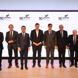 Els expresidents de la Generalitat en l'acte de cloenda de la celebració del 50è aniversari de la patronal Pimec.