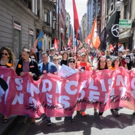 Imagen de archivo de una marcha del sindicalismo de clase asturiano para pedir la libertad de las sindicalistas condenadas.