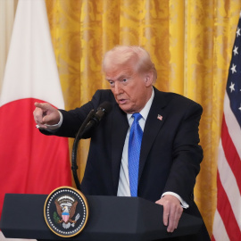 El presidente de Estados Unidos, Donald Trump, durante una conferencia de prensa con el primer ministro japonés, Shigeru Ishiba, después de su reunión en la Casa Blanca.