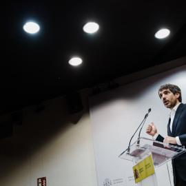 El ministro de Cultura, Ernest Urtasun, durante una rueda de prensa, en el Auditorio Jorge Semprún, este 10 de febrero en Madrid.