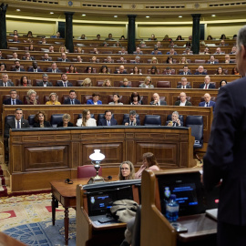 El presidente del PP, Alberto Núñez Feijóo, interviene durante una sesión de control al Gobierno, en el Congreso de los Diputados.