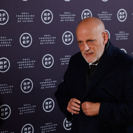 El presidente de LaLiga, Javier Tebas, en una rueda de prensa tras la reunión de la Real Federación Española de Fútbol (RFEF) con los clubes de fútbol profesional.