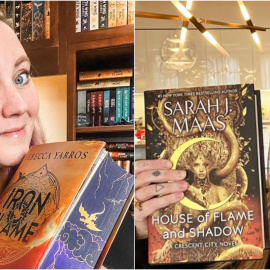 Las autoras Rebecca Yarros (i) y Sarah J. Maas, junto con sus respectivas novelas.