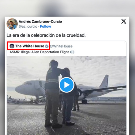 Tuit de la Casa Blanca con el texto: "ASRM: Vuelo de deportación de extranjeros ilegales"