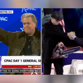 Steve Bannon hace el saludo nazi y Javier Milei regala una motosierra a Elon Musk en la cumbre ultraderechista CPAC.