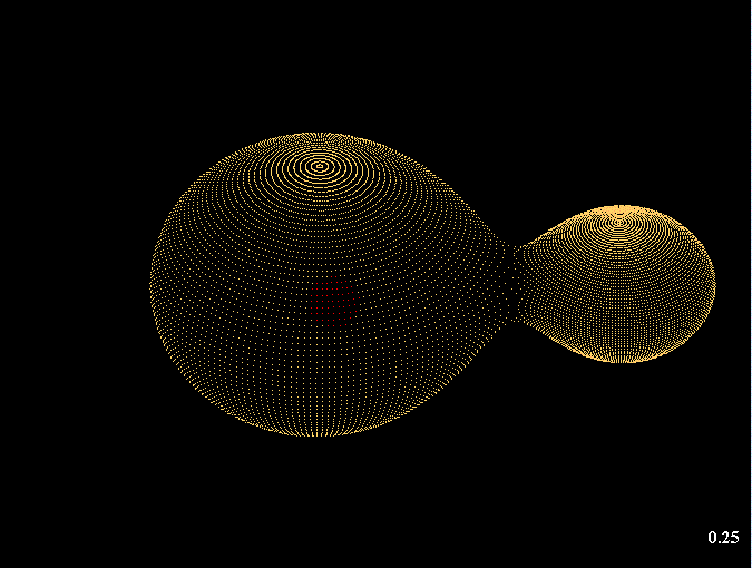 Simulación de las dos estrellas del sistema binario KIC 9832227 cuya colisión se espera para 2022 / CALVIN COLLEGE