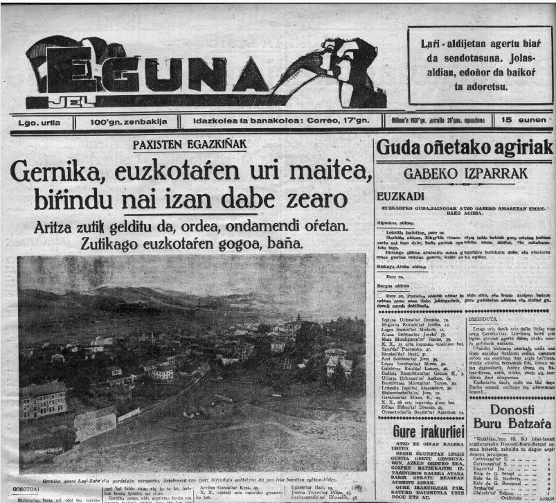 Portada de 'Eguna', el diario en euskera que fue incautado por 'El Correo Español'.